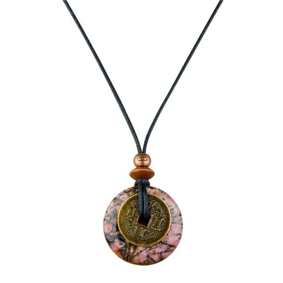 Artisan Jewelry - Rhodonite and Lucky Coin Necklace | Handmade